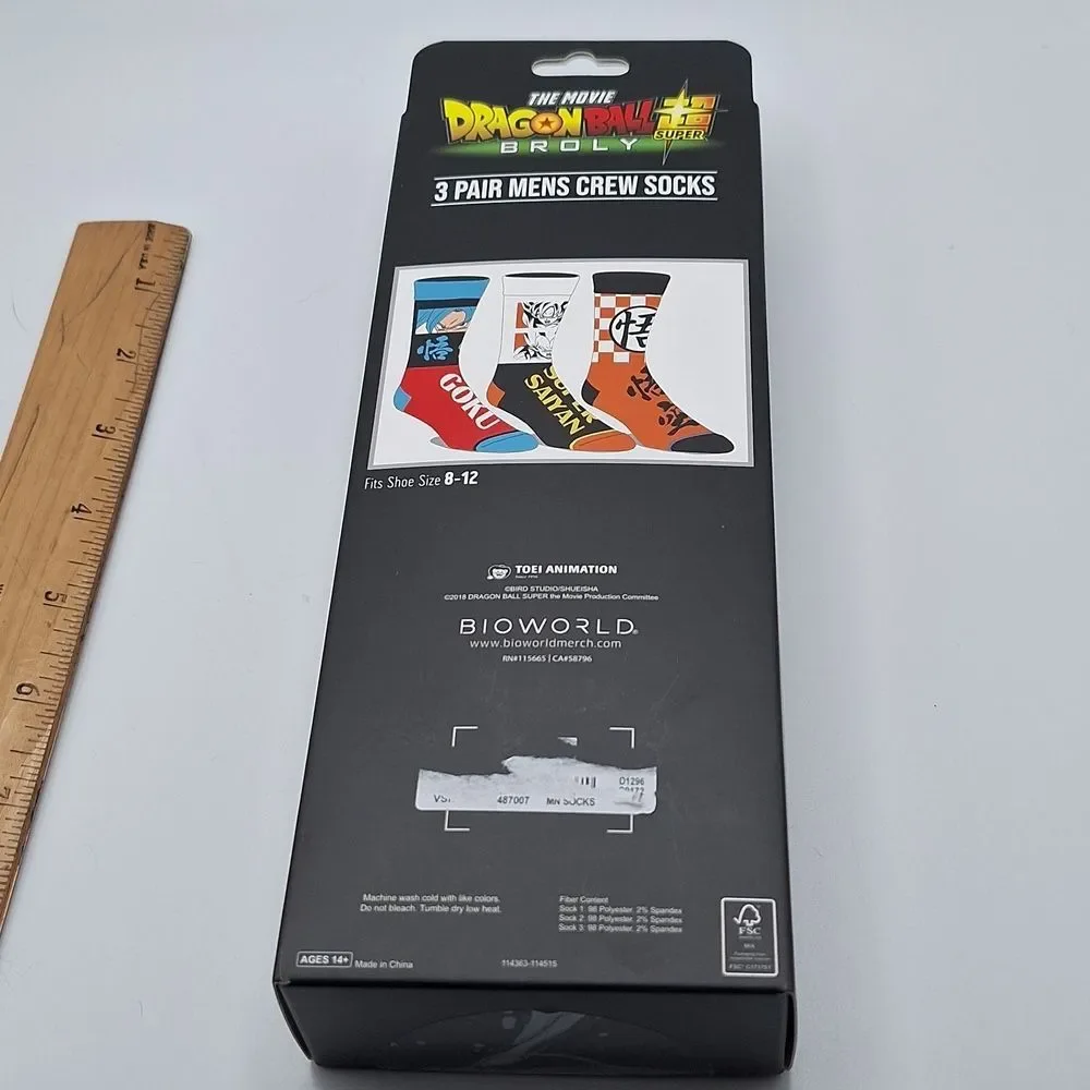 Dragon ball super brolly crew socks in box 3 pair gift set Goku anime socks